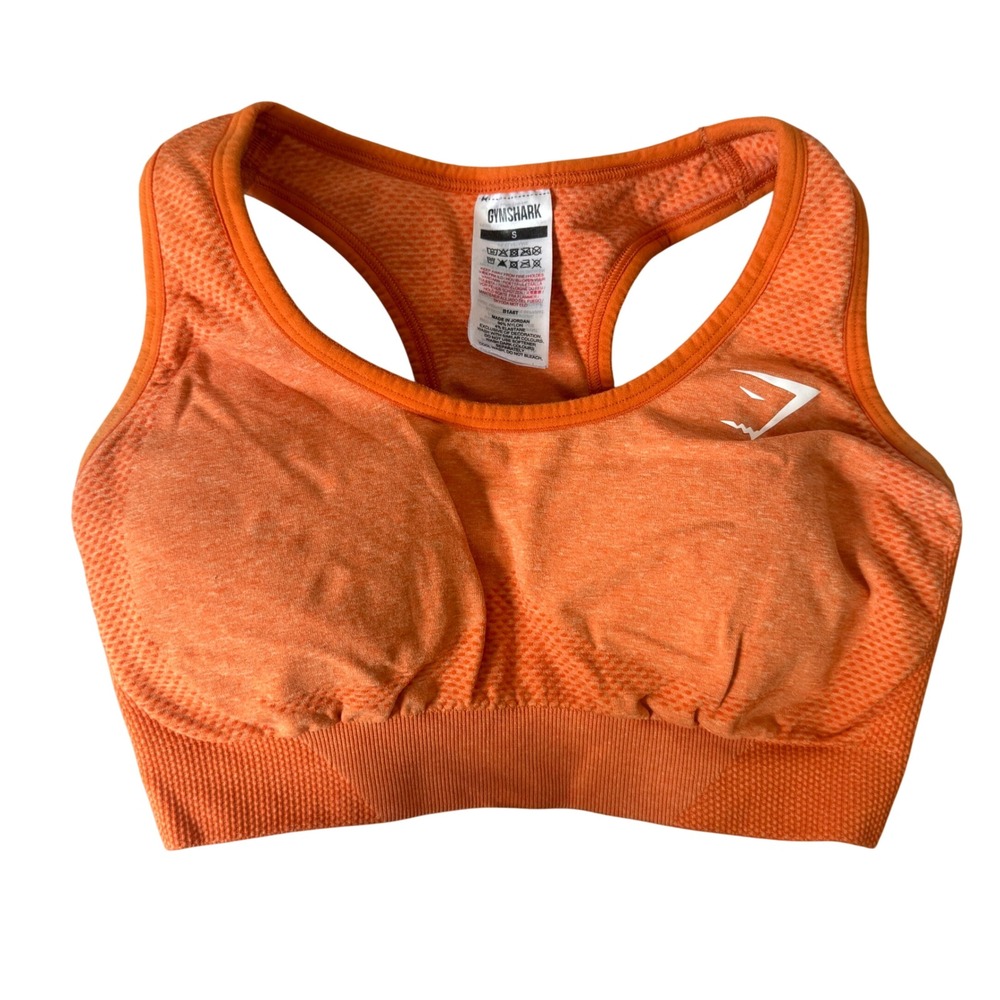 Gymshark Vital‎ Seamless Sports Bra Orange Marl Nylon Small Activewear Gym Yoga